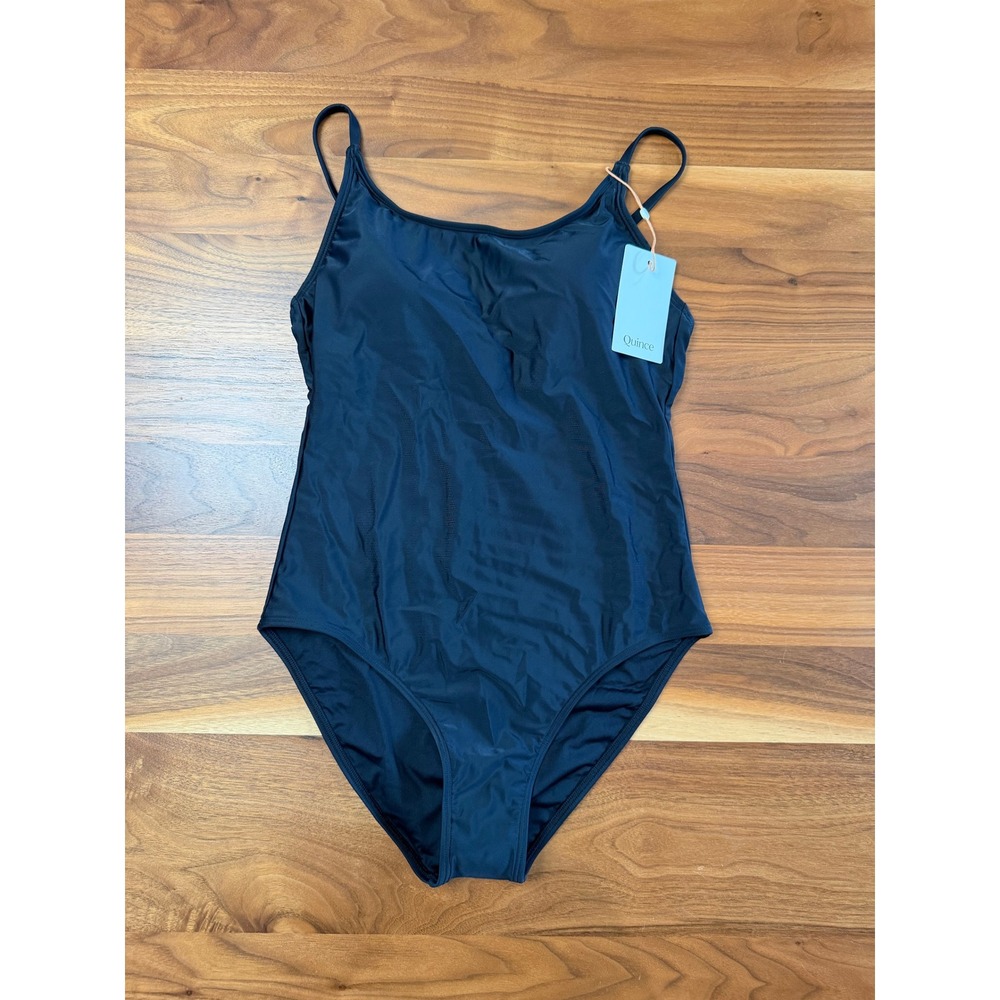 New Quince Italian Cami One-Piece‎ Swimsuit Medium Black Adjustable Straps - Picture 2 of 9